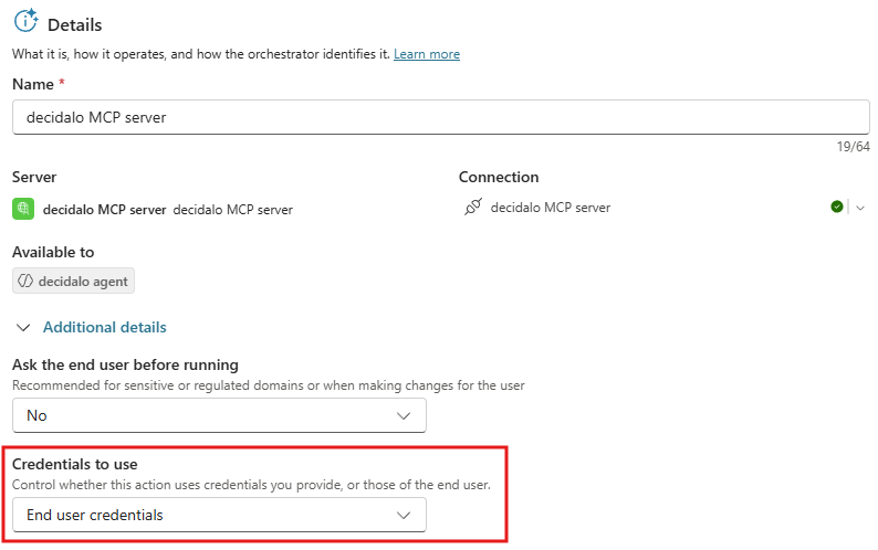 End user credentials setting