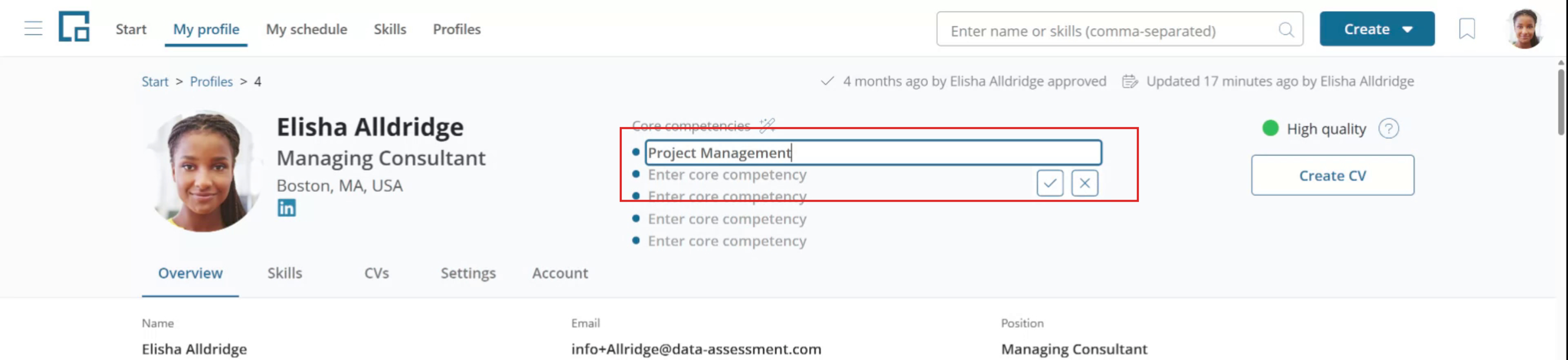 Field in edit mode with entered text and confirm and cancel buttons