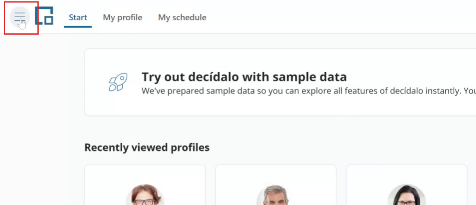 Menu icon highlighted in the top left corner of the header bar