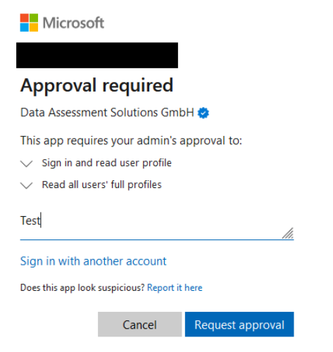 Microsoft approval required prompt shown when permissions are insufficient, with a Request approval button