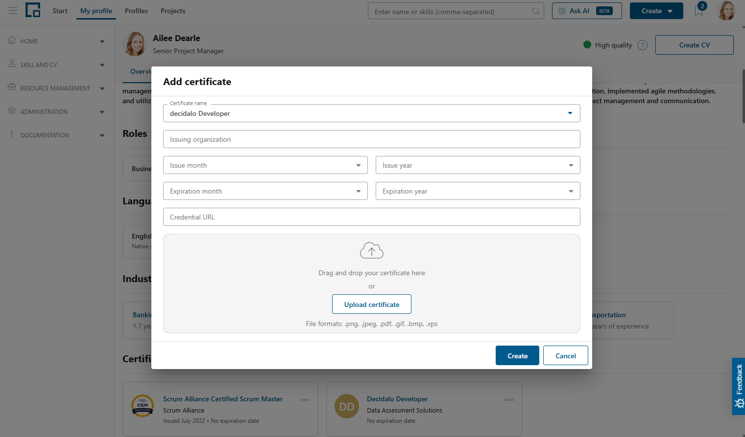 Add certificate form with a new certificate name typed and an empty, editable issuing organization field