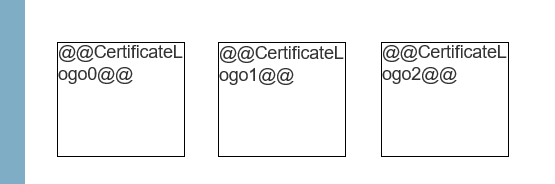 Three shapes containing numbered certificate logo image placeholders