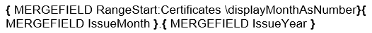 Certificates range start with the displayMonthAsNumber switch and issue month and year fields