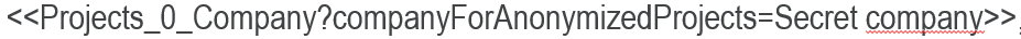 Project company placeholder with companyForAnonymizedProjects set to a replacement text