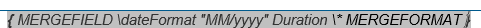 Duration merge field with the dateFormat switch set to month and year