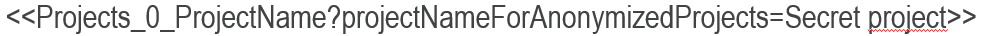 Project name placeholder with projectNameForAnonymizedProjects set to a replacement text