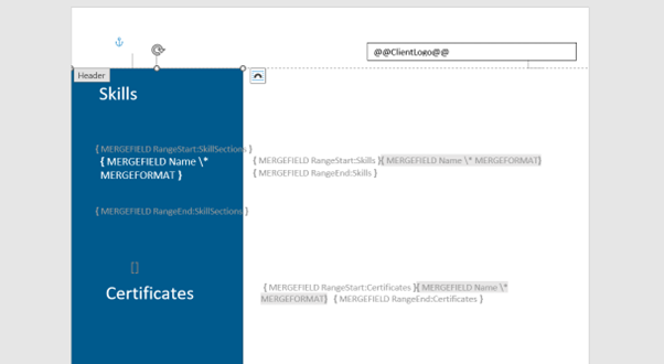 Colored sidebar shape anchored in the page header so it repeats on every page