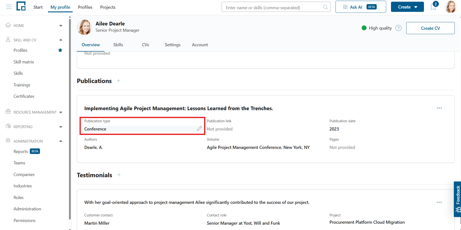 Publication field in inline edit mode with the edit pencil shown on hover