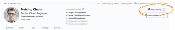 Profile header with the quality indicator showing high quality highlighted