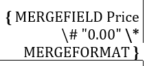 Price merge field with a number format and MERGEFORMAT
