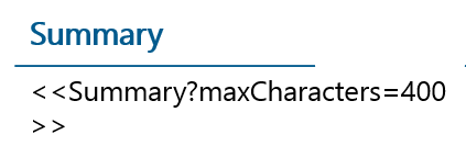 Placeholder with the maxCharacters parameter that guides the length of AI generated text